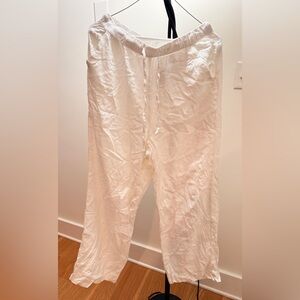 American Eagle Outfitters White Linen-Blend Drawstring Relaxed Pants